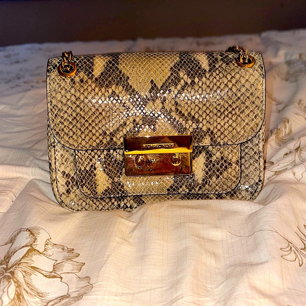 Michael Kors Snake Print Shoulder Bag with Gold Convertible Chain